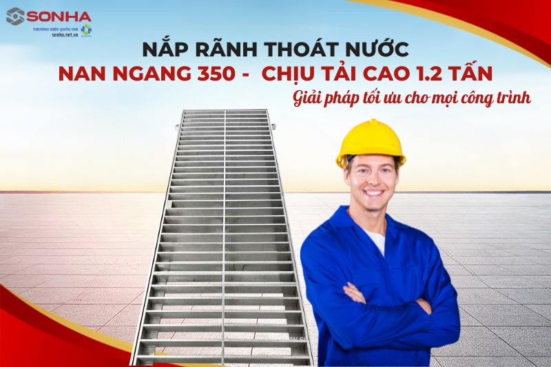 Nắp rãnh thoát nước nan ngang 350, chịu tải 1.2 tấn 
