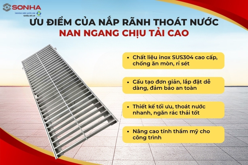 Ưu điểm nổi bật của nắp rãnh thoát nước nan ngang 400 chịu tải 1 tấn