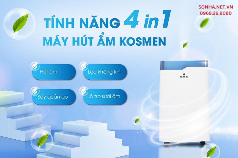 Máy hút ẩm dân dụng Kosmen KM-20N tích hợp 4in1 lọc không khí ion âm diệt khuẩn