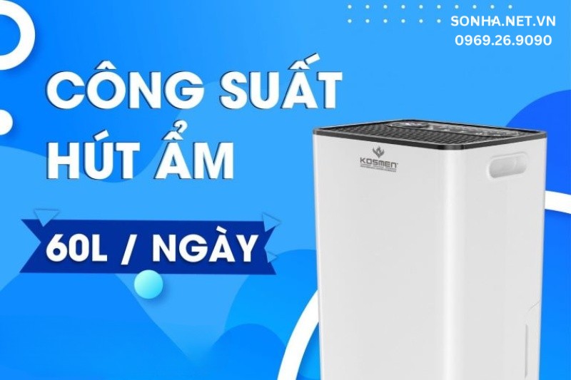 Máy hút ẩm không khí Kosmen KM-60S có công suất hút ẩm lớn