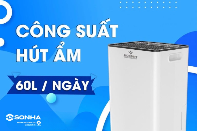 Máy hút ẩm không khí Kosmen KM-60S có công suất hút ẩm lớn