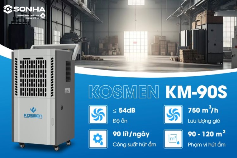 Máy hút ẩm không khí Kosmen KM-90S có công suất hút ẩm lớn