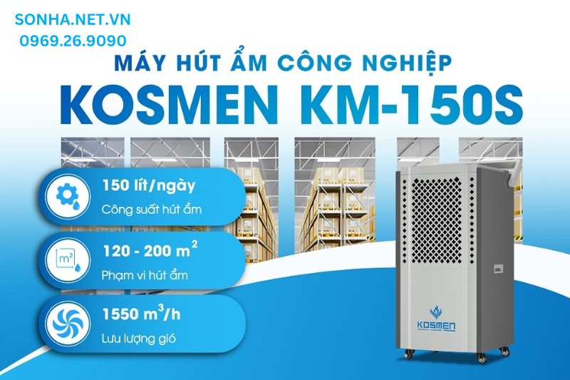 Máy hút ẩm công nghiệp KM-150S có công suất hút ẩm lớn