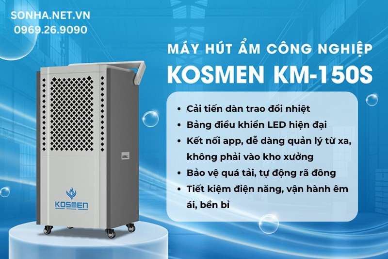 Các tính năng vượt trội khác của máy hút ẩm công nghiệp Kosmen KM-150S