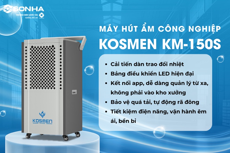 Các tính năng vượt trội khác của máy hút ẩm công nghiệp Kosmen KM-150S