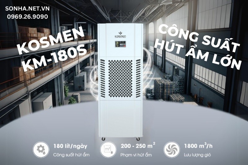Máy hút ẩm công nghiệp KM-180S có công suất hút ẩm lớn