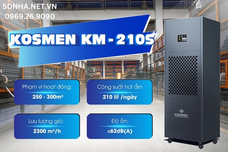 Máy hút ẩm công nghiệp Kosmen KM-210S có công suất hút ẩm lớn