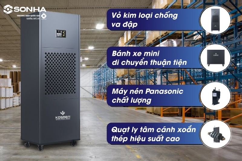 M&aacute;y h&uacute;t ẩm c&ocirc;ng suất lớn Kosmen KM-210S c&oacute; kết cấu chắc chắn