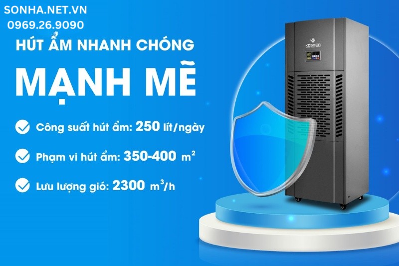 Máy hút ẩm công nghiệp Kosmen KM-250S có công suất hút ẩm lớn