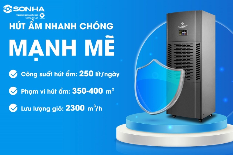 Máy hút ẩm công nghiệp Kosmen KM-250S có công suất hút ẩm lớn