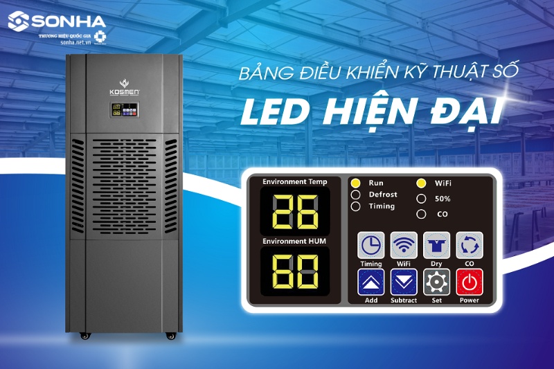 Máy hút hơi ẩm công nghiệp Kosmen KM-250S trang bị màn hình LED hiện đại