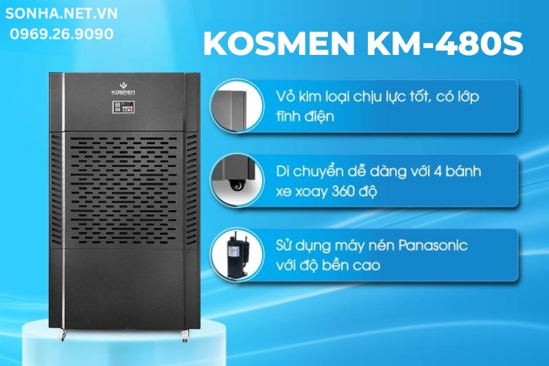 Máy hút ẩm công nghiệp Kosmen KM-480S có thiết kế chắc chắn
