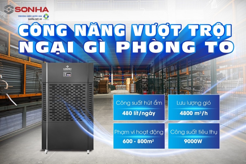 M&aacute;y h&uacute;t hơi ẩm Kosmen KM-480S c&oacute; c&ocirc;ng suất h&uacute;t ẩm lớn