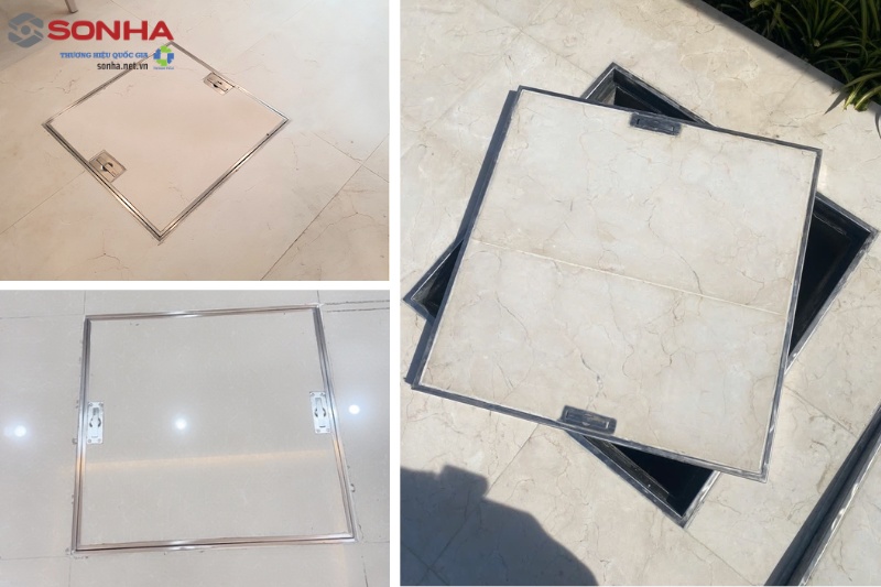 Hình ảnh lắp đặt thực tế nắp bể inox ngầm Sakura âm sàn hở viền