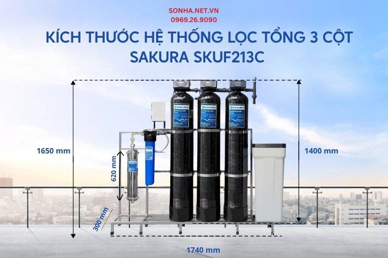 Kích thước hệ thống lọc tổng Sakura SKUF213C