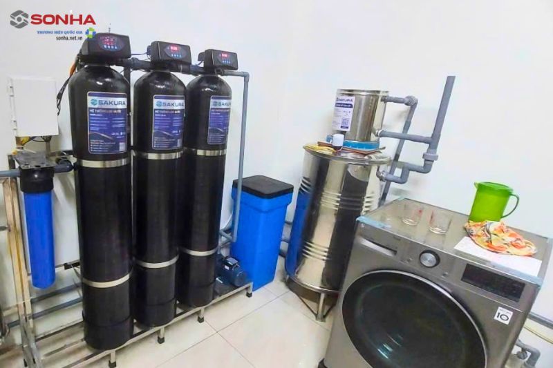 Hình ảnh lắp đặt thực tế hệ thống lọc nước giếng khoan Sakura SKGK313MC