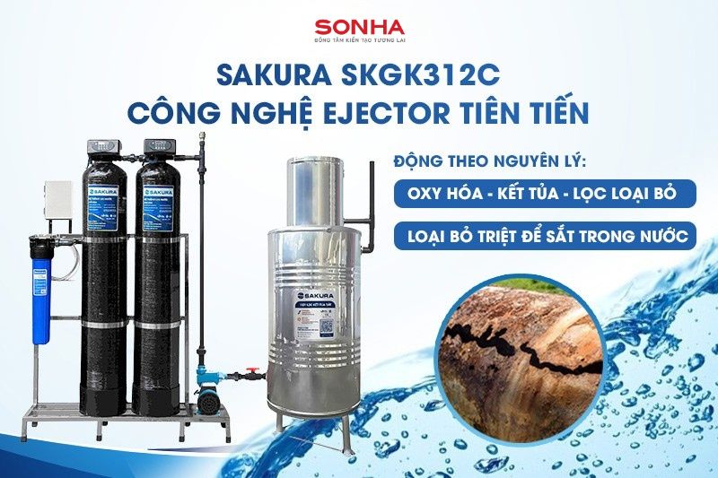 Cột lọc oxy h&oacute;a h&ograve;a tan kh&ocirc;ng kh&iacute; v&agrave;o nước tạo kết tủa sắt
