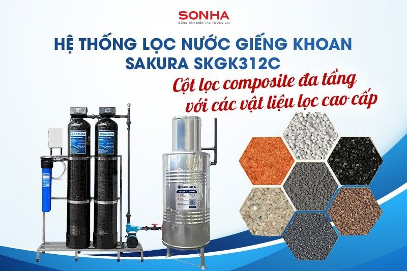 Sakura SKGK312C với 2 cột Composite c&ugrave;ng vật liệu lọc cao cấp