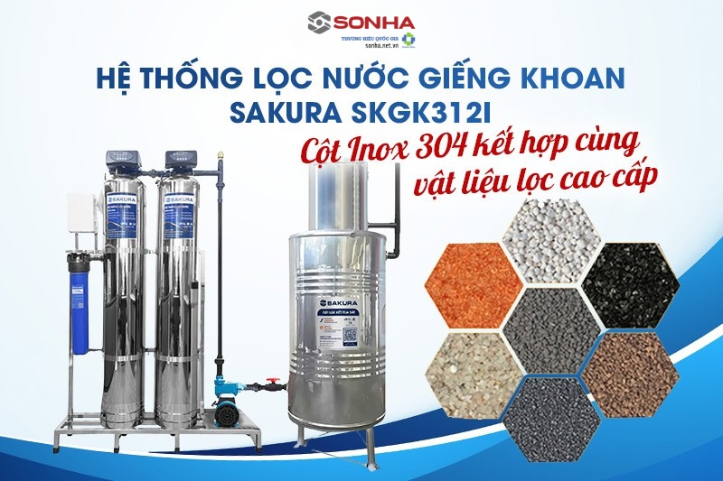 Sakura SKGK312I 2 Cột Inox 304 kết hợp cùng vật liệu lọc cao cấp