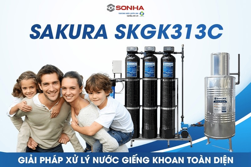 Lọc Nước Giếng Khoan 3 cột áp lực sục rửa tự động Sakura SKGK313C