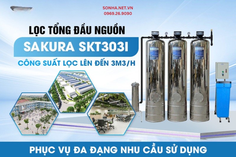 Bộ lọc tổng đầu nguồn Sakura SKT303I được thiết kế với công suất 3m3/h