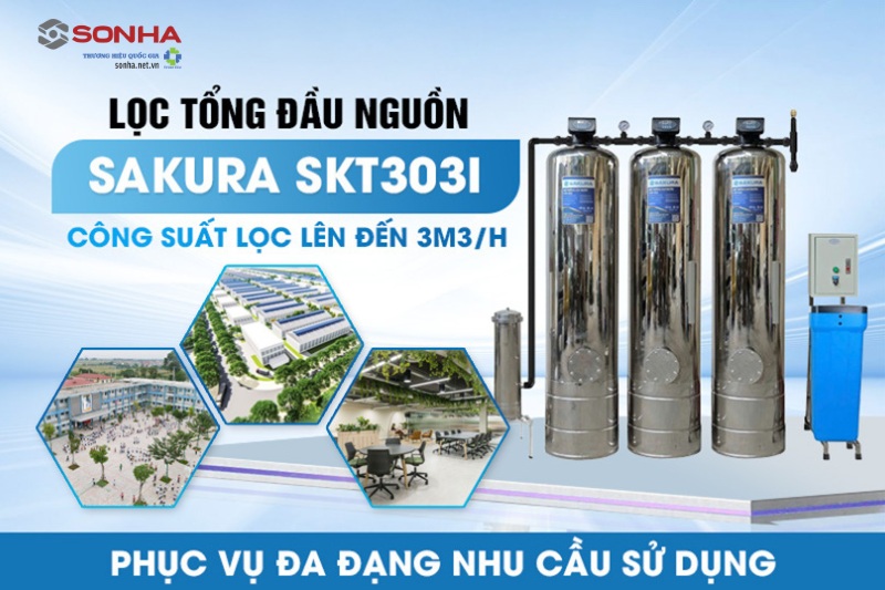 Bộ lọc tổng đầu nguồn Sakura SKT303I được thiết kế với công suất 3m3/h