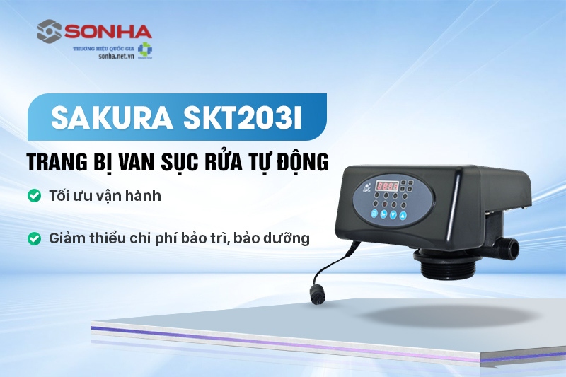 Lọc tổng Sakura SKT203I công suất 3m3/h được trang bị van sục rửa tự động