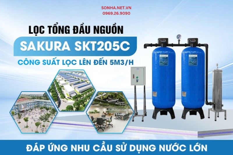 Bộ lọc tổng đầu nguồn Sakura SKT205C c&oacute; c&ocirc;ng suất 5000L/h