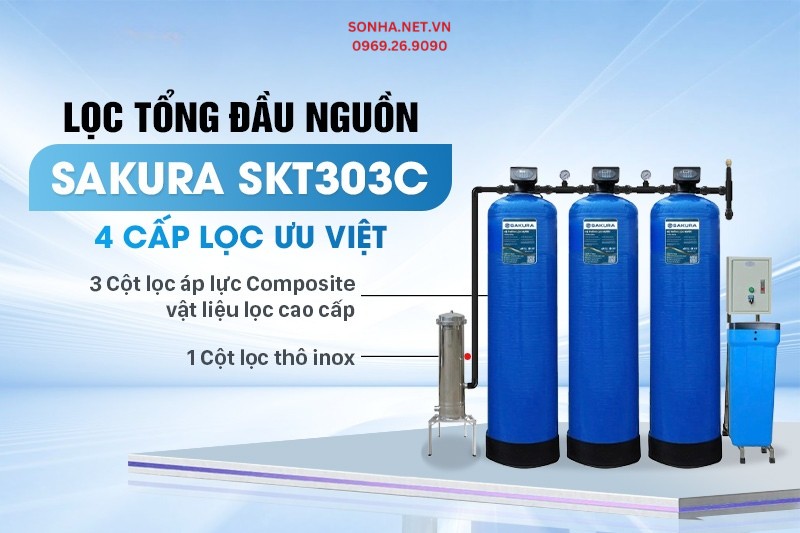 Lọc tổng đầu nguồn Sakura SKT303C được trang bị 4 cấp lọc ưu việt