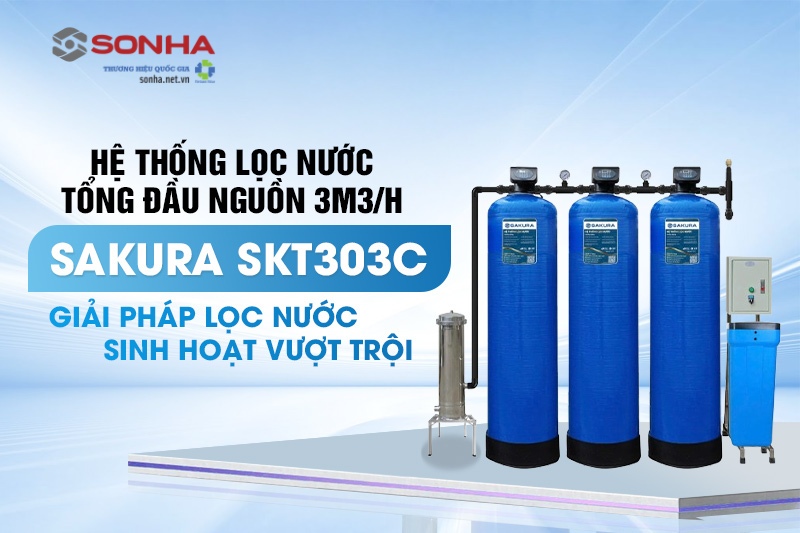 Lọc tổng đầu nguồn 3 cột áp lực tự động sục rửa Sakura SKT303C công suất 3m3/h