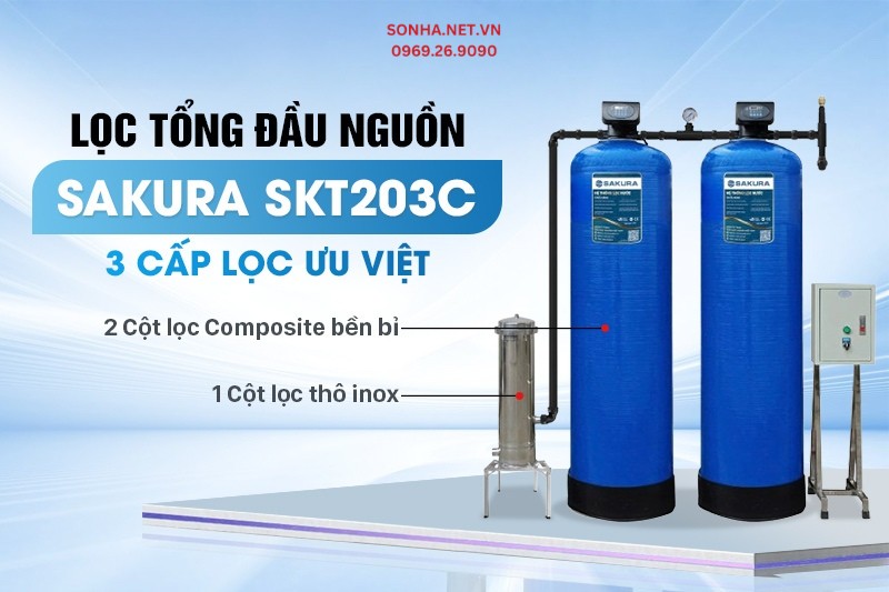 Lọc tổng Sakura SKT203C được trang bị 3 cấp lọc ưu việt
