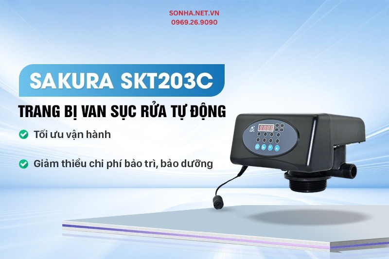 Lọc tổng Sakura SKT203C c&ocirc;ng suất 3m3/h được trang bị van sục rửa tự động