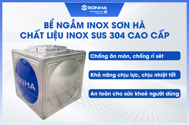 Bể ngầm inox Sơn Hà SH 1000L được sản xuất từ inox 304 cao cấp