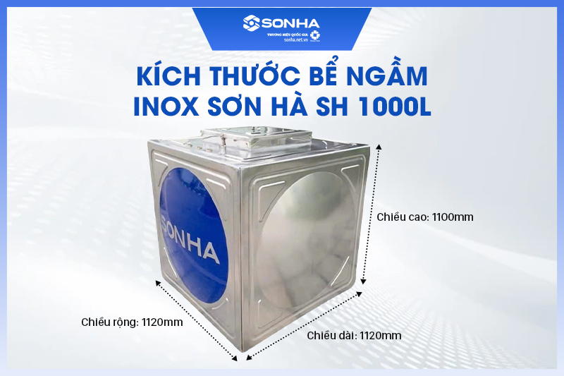 Kích thước của bồn ngầm inox Sơn Hà SH 1000L