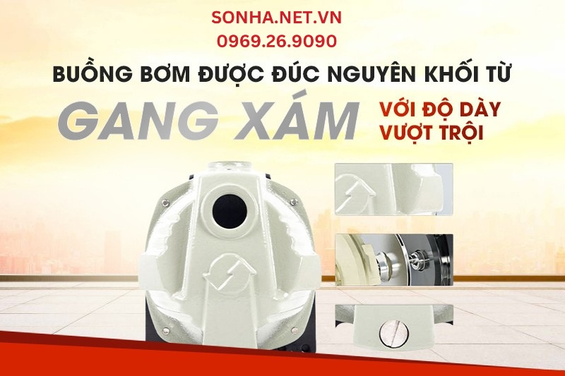 Cấu tạo đầu bơm với chất liệu gang xám chắc chắn