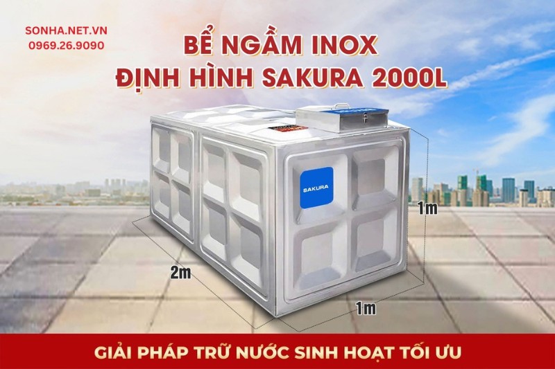 Si&ecirc;u phẩm bể nước ngầm inox định h&igrave;nh Sakura SK.BID2000L