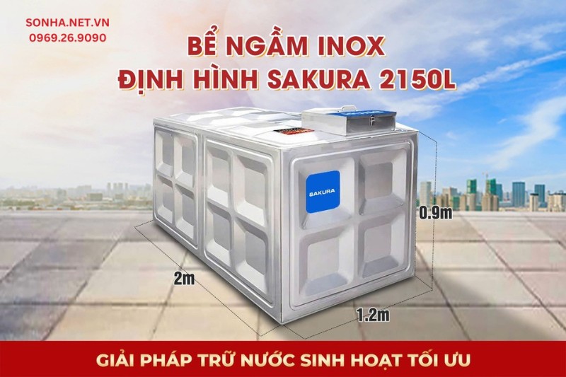 Siêu phẩm bể nước ngầm inox định hình Sakura SK.BID2150L