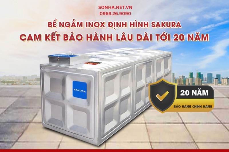 Bể ngầm inox định hình Sakura được bảo hành 20 năm