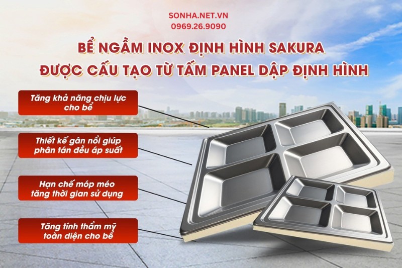 Bể inox ngầm định h&igrave;nh Sakura 2700 L&iacute;t được cấu tạo từ tấm panel dập định h&igrave;nh