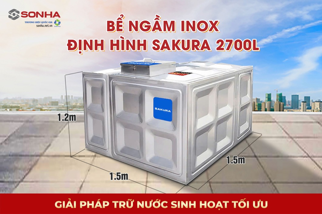 Siêu phẩm bể nước ngầm inox định hình Sakura SK.BID2700L
