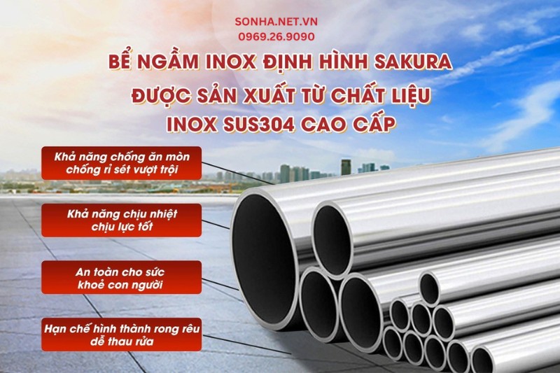 Bể nước inox ngầm Sakura SK.BID4000L được sản xuất từ inox 304