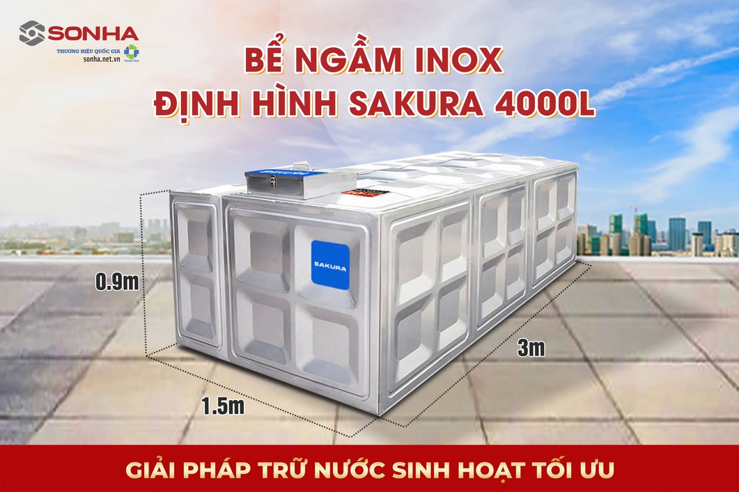 Siêu phẩm bể nước ngầm inox định hình Sakura SK.BID4000L