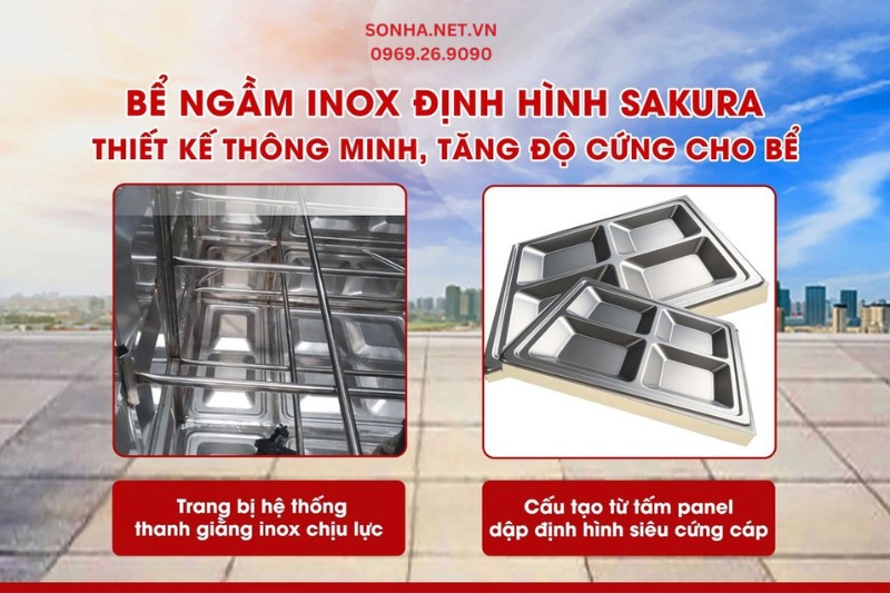 Bể nước inox ngầm Sakura 4500L c&oacute; thiết kế tối ưu