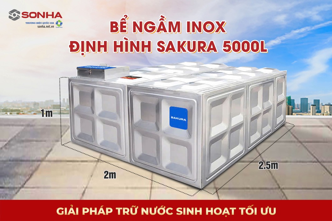 Siêu phẩm bể nước ngầm inox định hình Sakura 5000 Lít