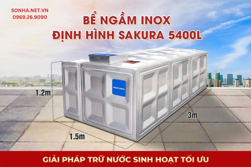 Si&ecirc;u phẩm bể nước ngầm inox định h&igrave;nh Sakura SK.BID5400L