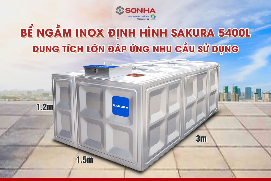 Bể ngầm inox định hình Sakura 5400 lít đáp ứng tốt nhu cầu sử dụng