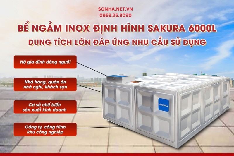Bể ngầm inox định h&igrave;nh Sakura 6000L đ&aacute;p ứng tốt nhu cầu sử dụng