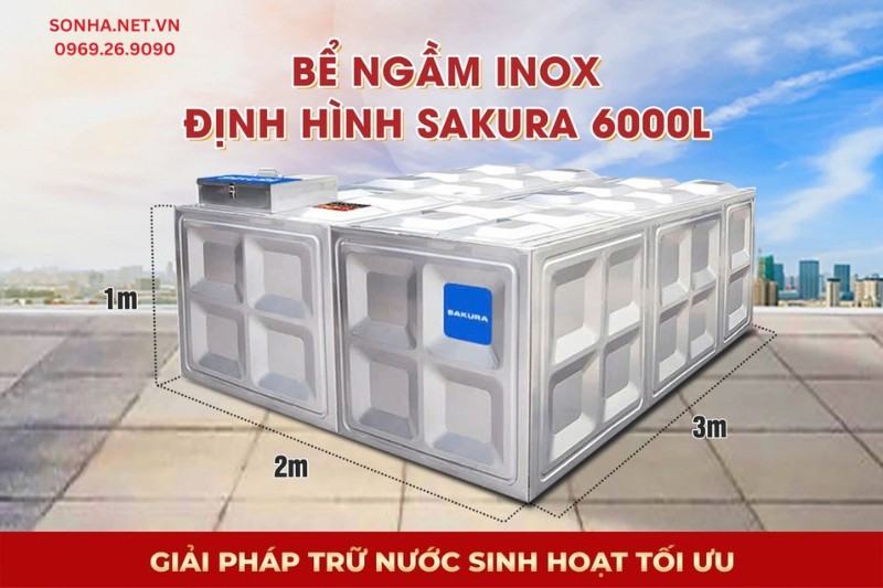 Si&ecirc;u phẩm bể nước ngầm inox định h&igrave;nh Sakura SK.BID6000L