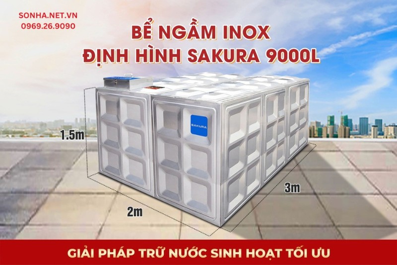 Siêu phẩm bể nước ngầm inox định hình Sakura SK.BID9000L