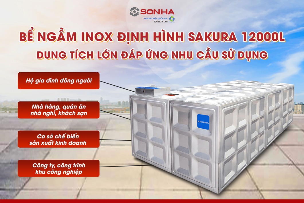 Bể nước chôn ngầm inox Sakura SK.BID12000L có dung tích lớn
